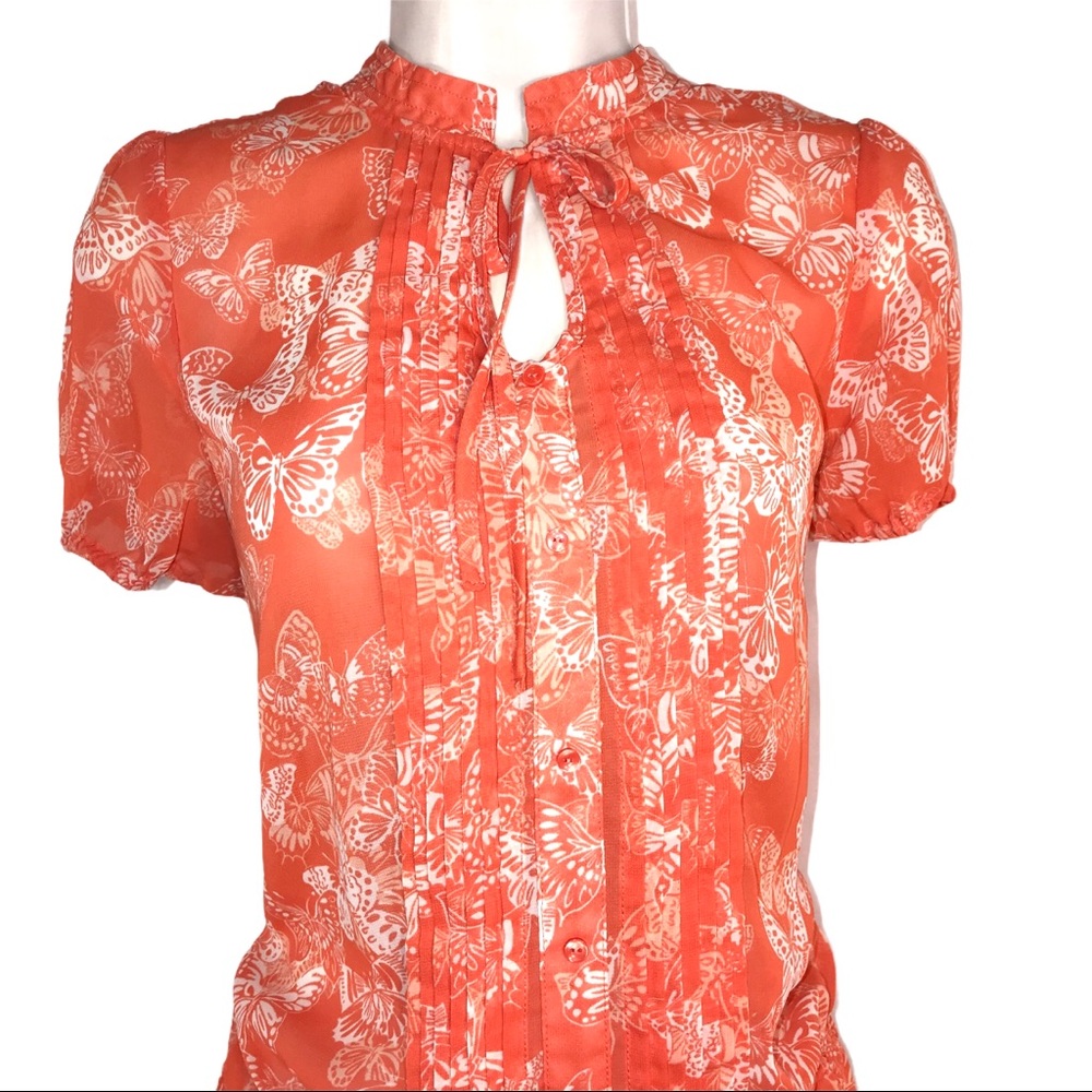 Orange White Floral Print Top